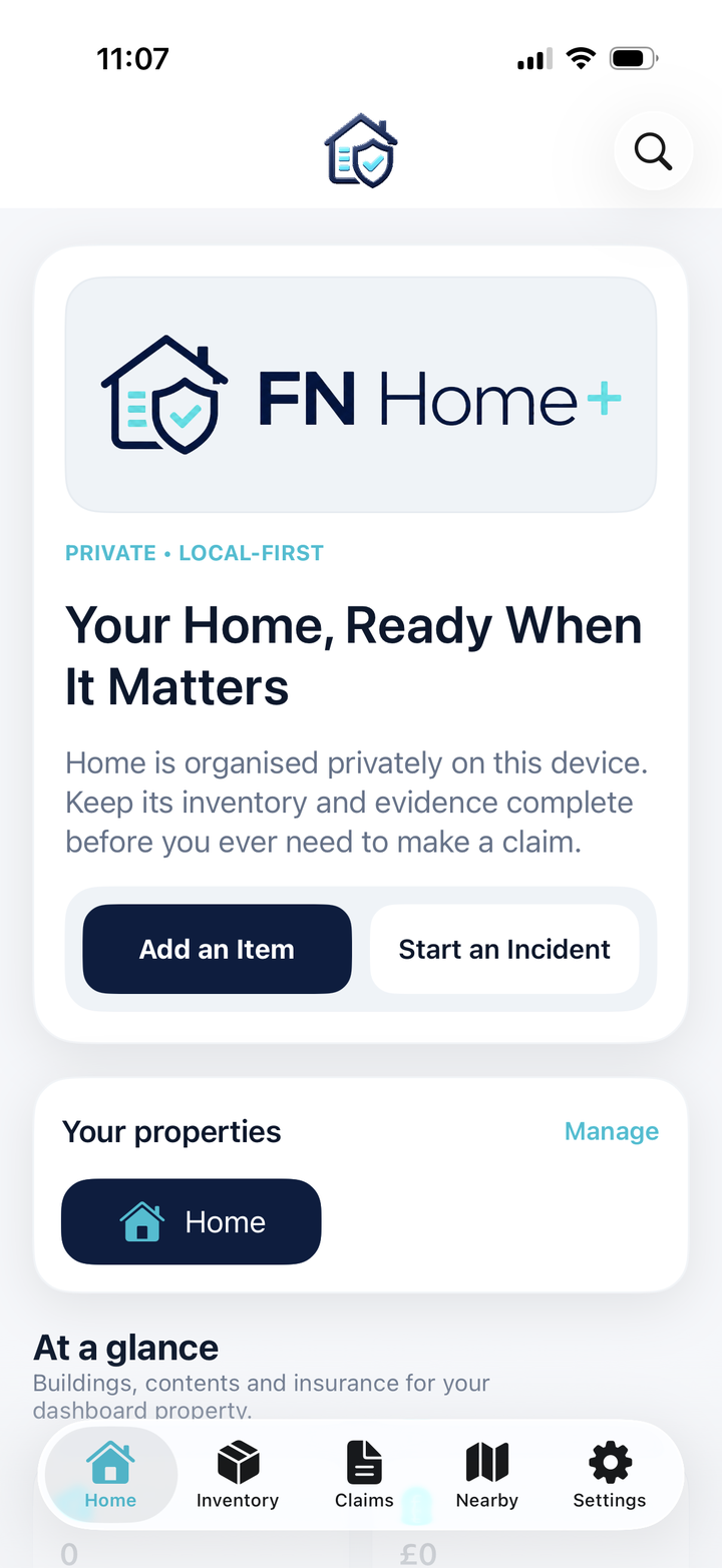FN Home Plus app home screen